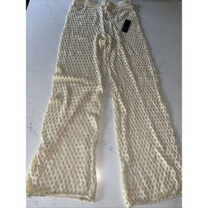 West Of Melrose Women's XXS Cream Crochet Knit Beach Casual‎ Wide Leg Pants Boho
